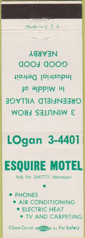 Matchbook Cover - Esquire Motel Detroit MI Greenfield Village
