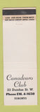 Matchbook Cover - Canadeuro Club Toronto ON WEAR