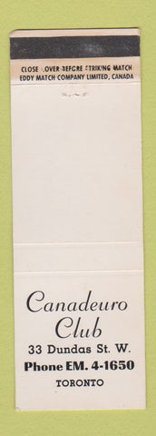 Matchbook Cover - Canadeuro Club Toronto ON WEAR