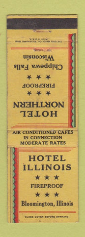 Matchbook Cover Hotel Illinois Bloomington Hotel Northern Chippewa Falls WI WEAR