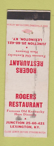 Matchbook Cover - Rogers Restaurant Lexington KY WORN