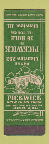 Matchbook Cover - Pickwick Golf Course Glenview IL SAMPLE low phone #