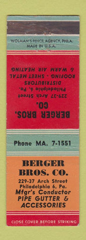 Matchbook Cover - Berger Bros Roofing Sheet Metal Philadelphia PA