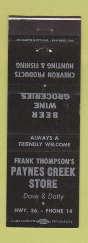 Matchbook Cover - Paynes Creek Store Chevron oil gas CA