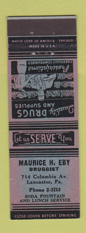 Matchbook Cover - Maurice Eby Drug Store Lancaster PA