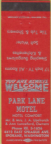 Matchbook Cover - Park Lane Motel Spokane WA