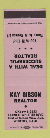 Matchbook Cover - Kay Gibson Real Estate Whittier CA