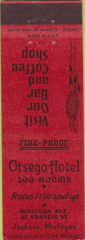 Matchbook Cover - Otsego Hotel Jackson MI 30s