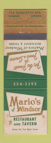 Matchbook Cover - Mario's Restaurant Tavern Windsor ON