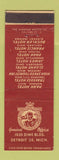 Matchbook Cover - Francis Hotel System Detroit MI Monroe Traverse City Jackson