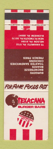 Matchbook Cover - Texacana Hamburgers Bar Blenheim Nelson Te Awamutu New Zealand