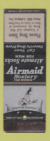 Matchbook Cover - Airmaid Hosiery Pinson Drug Store Lubbock TX girlie WEAR