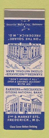 Matchbook Cover - Farmers and Mechanics Bank Frederick MD