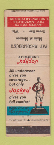 Matchbook Cover - Jockey Men's Underwear Pat McGoldrick's Green Bay WI