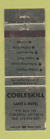 Matchbook Cover - Cobleskill Lanes bowling Motel NY GOLD WEAR