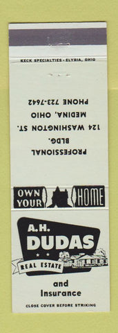 Matchbook Cover - AH Dudas Real Estate Insurance Medina OH