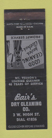 Matchbook Cover - Bair's Dry Cleaning Mount Vernon OH WEAR
