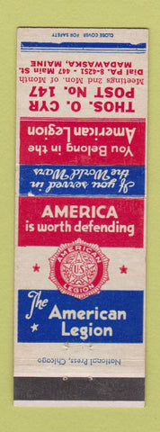 Matchbook Cover - American Legion Thos Cyr Post Madawaska ME