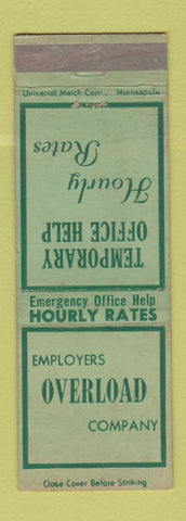 Matchbook Cover - Employers Overload Temp Employment Kansas City Milwaukee WEAR