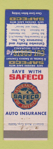 Matchbook Cover - Safeco Insurance Catawba Newton NC WEAR