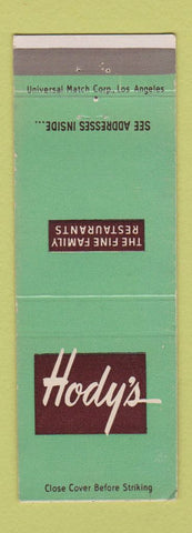 Matchbook Cover - Hody's Restaurants Los Angeles Long Beach Hollywood CA