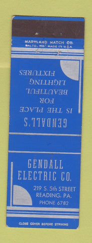Matchbook Cover - Gendall's Electric Reading PA