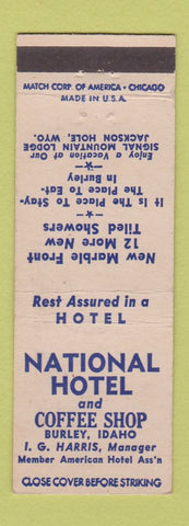 Matchbook Cover - National Hotel Burley ID
