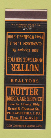 Matchbook Cover - Nutter Mortgage Service Philadelphia PA Camden NJ