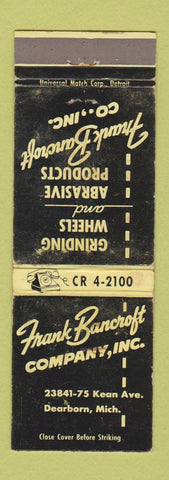 Matchbook Cover - Frank Bancroft Grinding Wheels Dearborn MI WORN