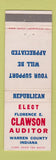 Matchbook Cover - Florence Clawson Auditor Election Warren County IN WEAR