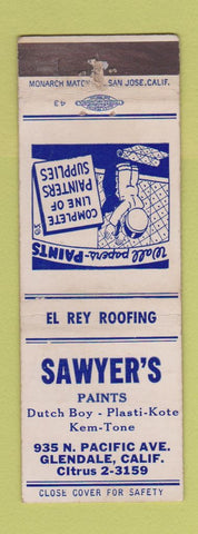 Matchbook Cover - Sawyer's Paints Dutch Boy Glendale CA WORN