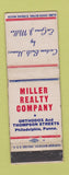 Matchbook Cover - Miller Real Estate Philadelphia PA WORN