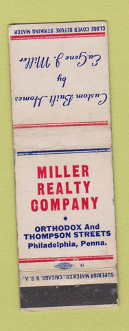 Matchbook Cover - Miller Real Estate Philadelphia PA WORN