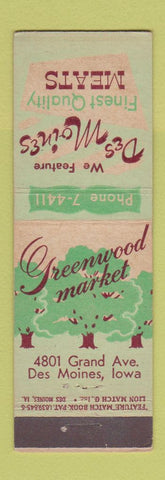 Matchbook Cover - Des Moines Meats IA Greenwood Market feature