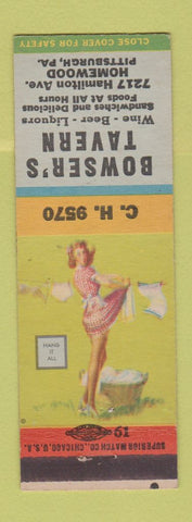 Matchbook Cover - Bowser's Tavern Pittsburgh PA pinup