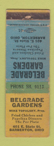 Matchbook Cover - Belgrade Gardens Barberton OH WORN