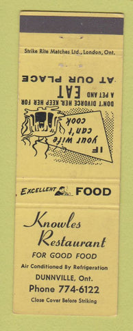 Matchbook Cover - Knowles Restaurant Dunnville ON
