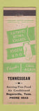 Matchbook Cover - Tennessean Restaurant Rogersville TN