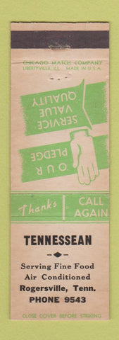 Matchbook Cover - Tennessean Restaurant Rogersville TN