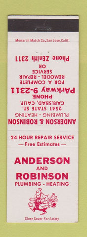 Matchbook Cover - Anderson and Robinson Plumbing Heating Carlsbad CA