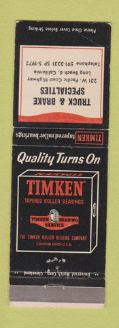 Matchbook Cover - Timken Roller Bearings Long Beach CA WEAR