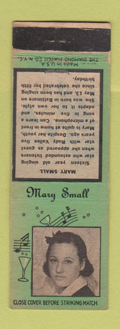 Matchbook Cover - Mary Small Radio Diamond 1930's WEAR