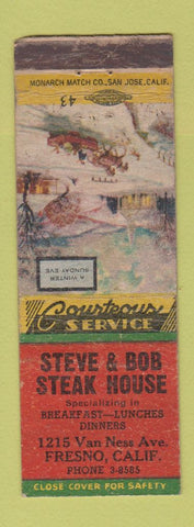 Matchbook Cover - Steve & Bob Steak House Fresno CA WORN