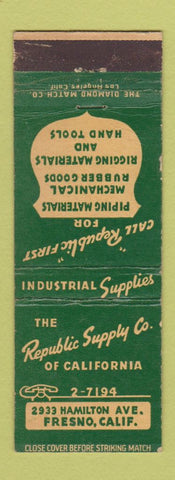 Matchbook Cover - Republic Supply Fresno CA Piping Materials WEAR
