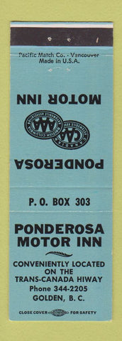 Matchbook Cover - Ponderosa Motor Inn Golden BC