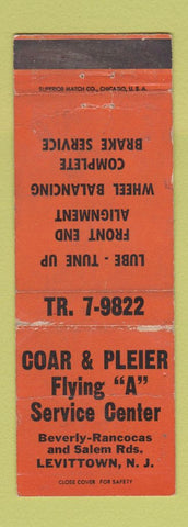 Matchbook Cover - Coar and Pleier Flying A oil gas Levittown NJ POOR