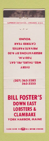 Matchbook Cover - Bill Foster's Down East Lobsters Clambake York Harbor ME