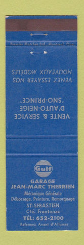 Matchbook Cover - Gulf oil gas Garage Jean Marc Therrien St Sebastien C