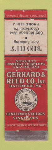 Matchbook Cover - Bennett's Men's Clothes Charleroi PA Gerhard Reed WORN