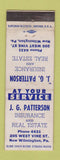 Matchbook Cover - JG Patterson Insurance Real Estate New Wilmington PA WEAR